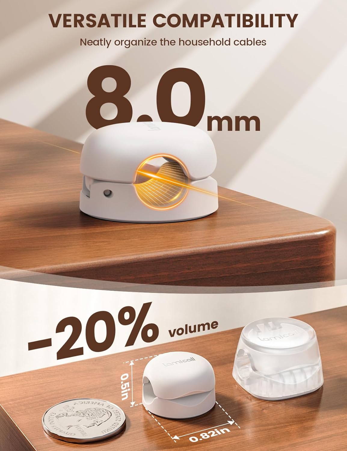 Lamicall Cord Organizer, Spring Cable Management Clips - 6Pack Compact Desk Cable Holder Clips, Nightstand Phone Charging Cord Holder, Halloween Adhesive Wire Organizer, Office Accessory, White