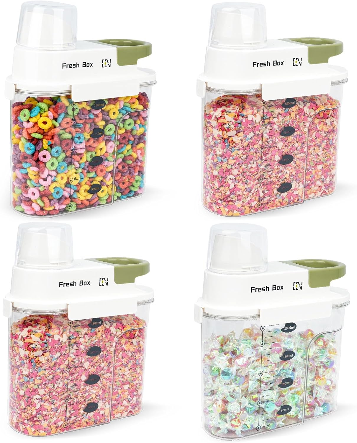 Cereal Storage Container 4Pack,61oz/1.8L Airtight Food Storage Containers With Lids,Organizers Storage With Measuring Cup for Beans,Sugar,Rice,Nuts,Snacks,Dog Cat Pet Food,Candy