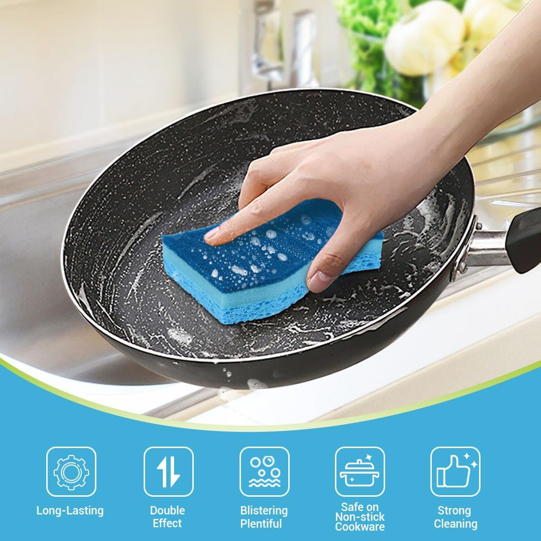 AIDEA Sponges Kitchen, Non-Scratch Scrub Sponge, 12Count, Sponges for Non-Stick Cookware, Kitchen Sponge for Dishes, Cleans Fast Without Scratching, Cleaning Power for Kitchen, Bathroom, Household