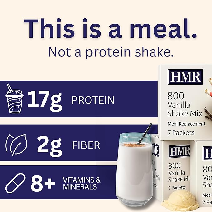 HMR 800 Shake Meal Replacement Mix | Vanilla Shake Powder to Support Healthy Weight Loss | 17g of Protein | Easy to Make | Low Calorie Food | Triple Pack, 7 Servings
