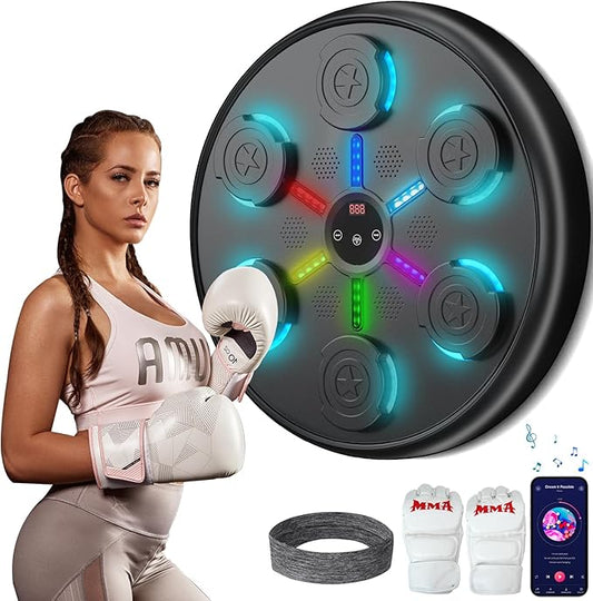 Music Boxing Machine, 2025 Upgrade Boxing Music Workout Machine for Adults Women Kids, Smart Bluetooth Boxing Music Trainer, Wall Mounted Musical Punching Pad, Boxing Machine with Gloves and Headband