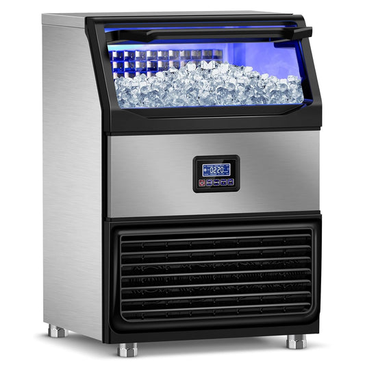 Commercial Ice Machines, 350Lbs/24H with 75Lbs Storage Bin, 108Pcs Ice Cubes 8Mins, Freestanding Large Ice Machine with Water Filter and Ice Scoop for Home Bar Office Restaurant