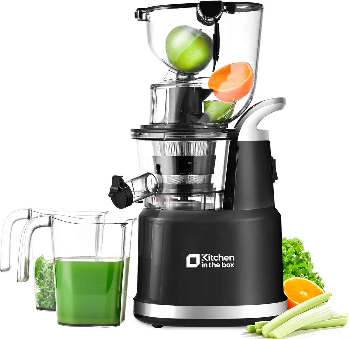 Cold Press Juicer Machines, Kitchen in the Box Slow Masticating Juicers Machine,3.26inch Large Wide Feed Chute Fit Whole Fruits & Vegetables,BPA Free,Easy to Clean (Bright Black)