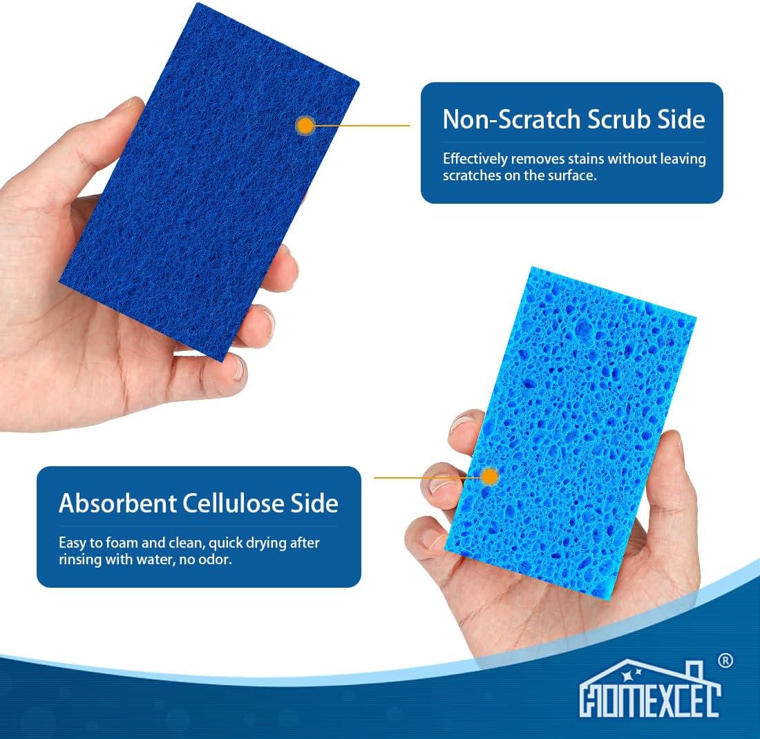 HOMEXCEL Sponges Kitchen 6pcs, Non-Scratch Sponges for Dishes, Scrub Cleaning Sponge Safe on Non-Stick Cookware, Dual Sided Dish Sponge for Kitchen, Household, Bathroom and More