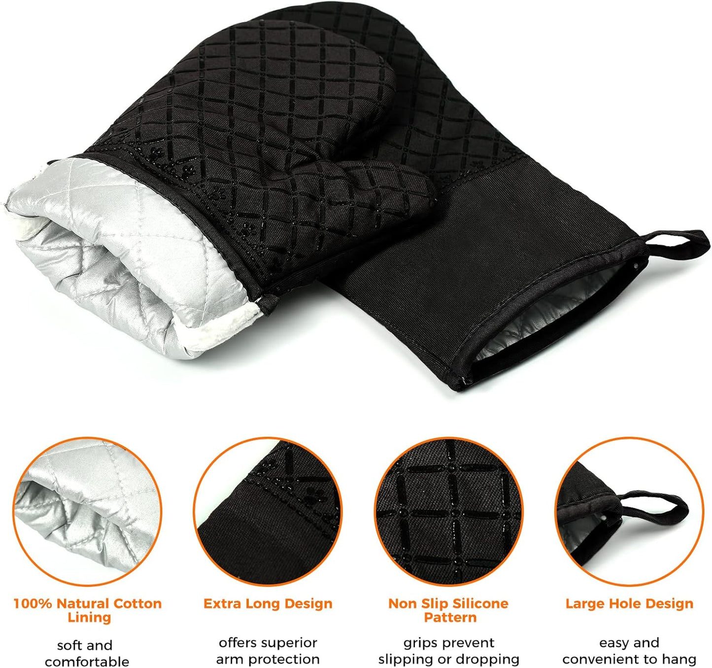 4PCS Oven Mitts and Pot Holders Sets 500°F Pot Holders for Kitchen Heat Resistant Oven Gloves Anti-Slip Silicone Stripe Oven Mitts Heat Resistant Hot Pads Oven Mits Potholders for Kitchens (Black)