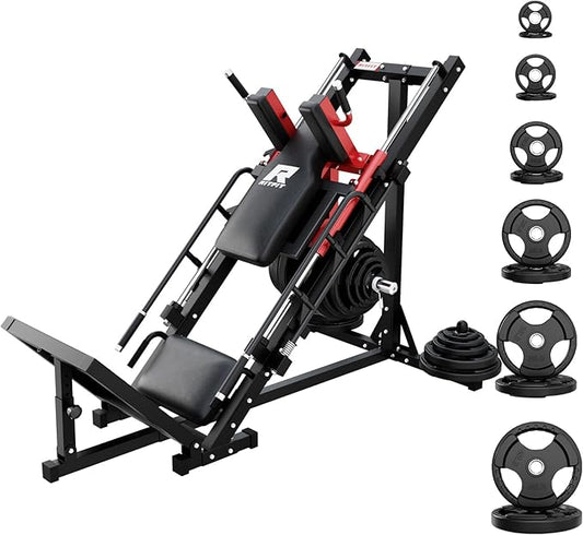 RitFit Adjustable Leg Press and Hack Squat Machine with Weight Plate Set, Professional Home Gym Equipment with Linear Bearings, Specialized for Complete Lower Body Workouts and Weight Storage Posts