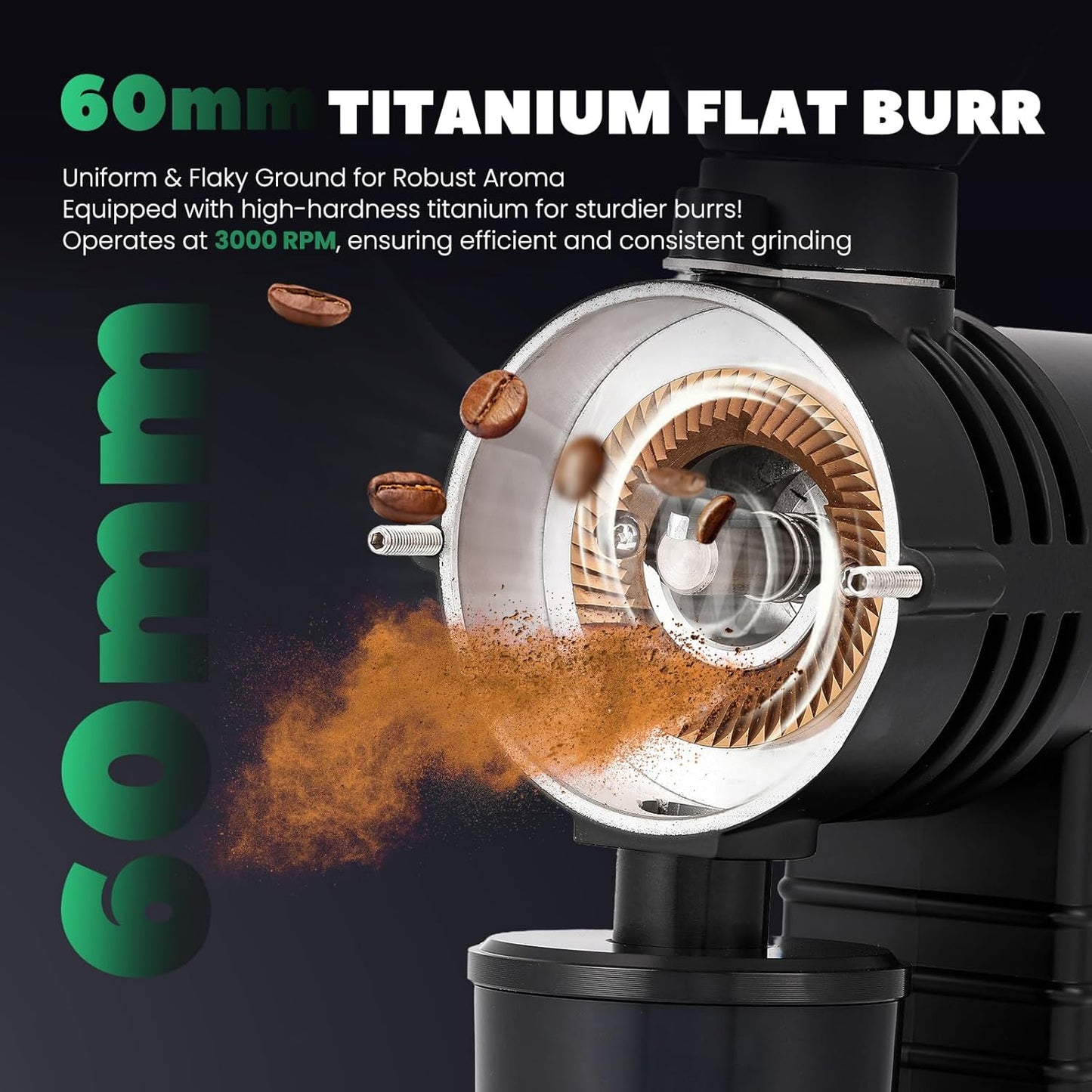 Huanyu Espresso Grinder with Titanium Flat Burr Electric Coffee Grinder with Hopper Bellows 10 Precise Grind Setting Coffee Grinders for Home Use Black