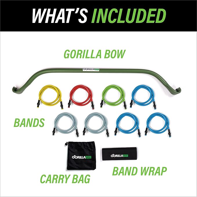 Gorilla Bow Original Portable Home Gym Resistance Bands and Bar System for Travel, Fitness, Weightlifting and Exercise Kit, Full Body Workout Equipment Set