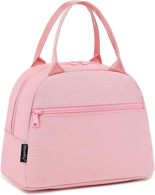 FlowFly Lunch Bag for Women Insulated Lunch Box Corduroy Lunch Tote Cooler for Travel Work Picnic, Pink