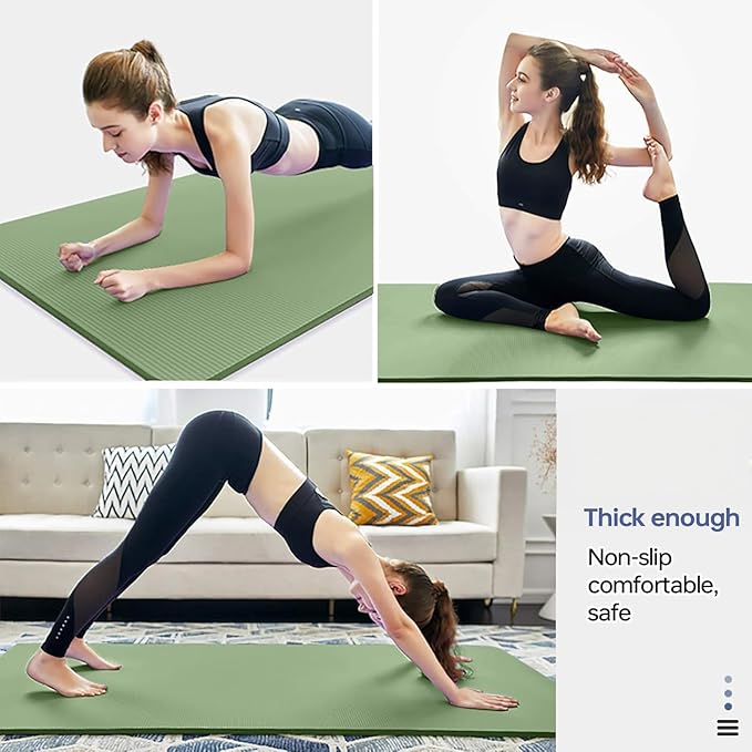 Thick Yoga Mat Non Slip, Large Size 72" L x 32" W x 0.6" TH, Premium Exercise & Fitness Mat with Carrying Strap and Bag, Workout Mats for Home