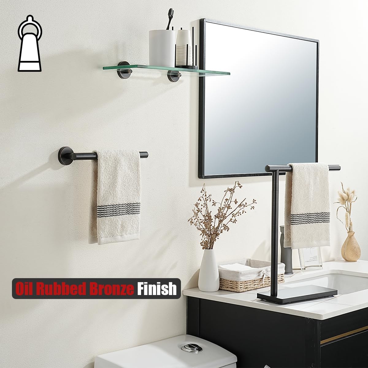 JQK Hand Towel Holder Towel Ring Oil Rubbed Bronze, 10 Inch Thicken 0.8mm 304 Stainless Steel Bathroom Hand Towel Bar, 9 Inch Useable Length Wall Mount Towel Rack Hanger, ORB, THH110L9-ORB