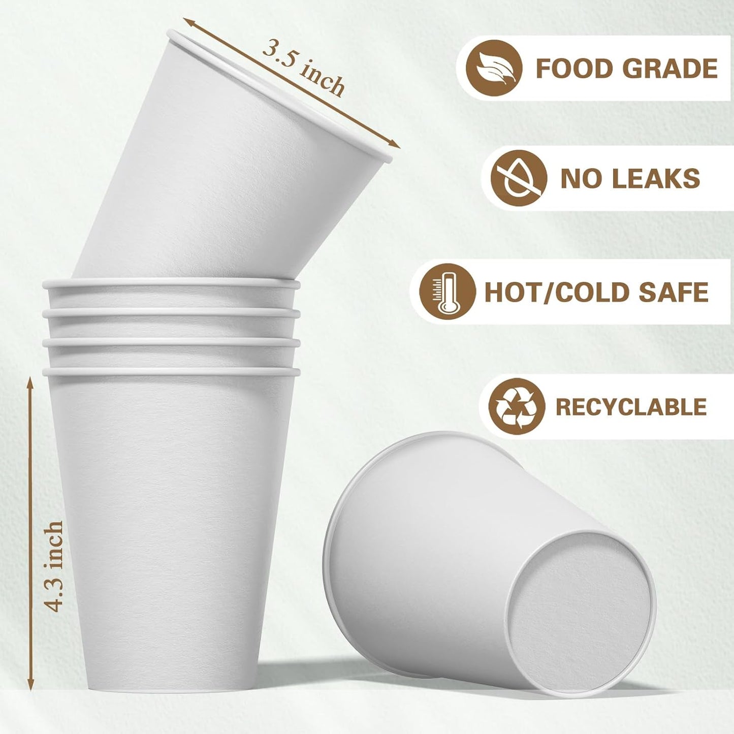 Disposable Coffee Cups with Lids 12 oz (100 Pack), White To Go Paper Coffee Cups for Hot & Cold Beverages, Suitable for Party, Picnic, Travel, and Events
