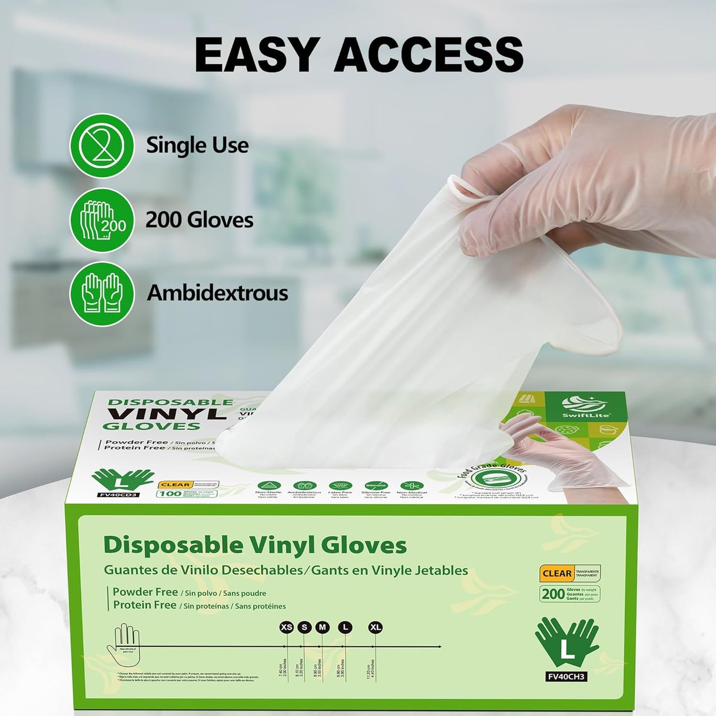 Disposable Vinyl Gloves, Food Safe, Latex-Free Powder-Free Clear Plastic Gloves for Cooking, House Clean, Food Prep