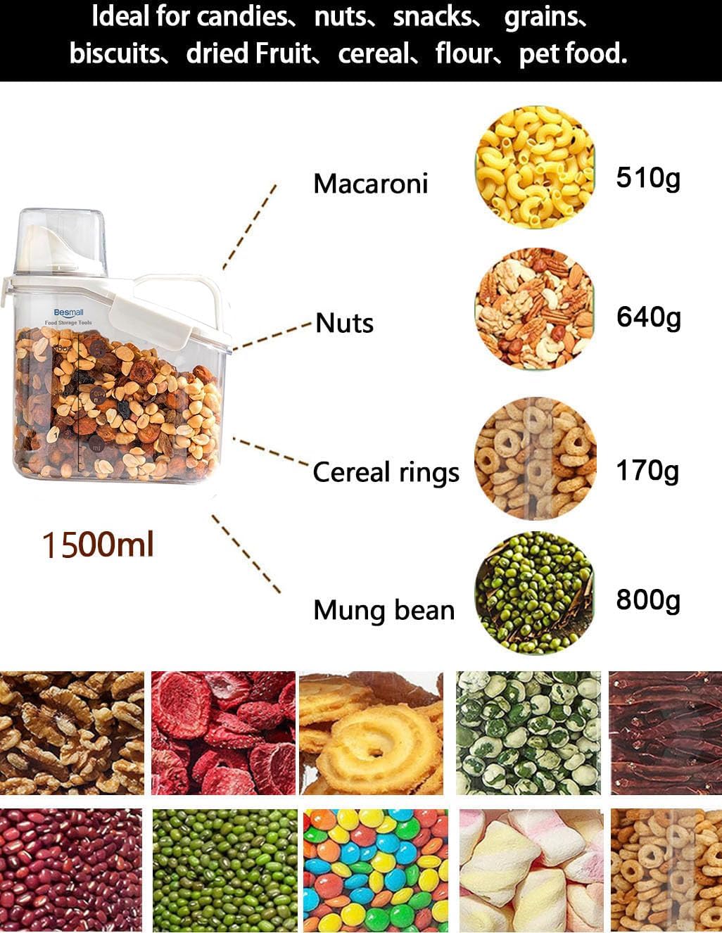 Cereal Containers Storage Airtight Small Dry Food Storage Containers with Pour Spout Cereal Dispenser Plastic Food Container kitchen Pantry Storage for Dry Food Flour Grain Snack, 2 Pack 1.6L