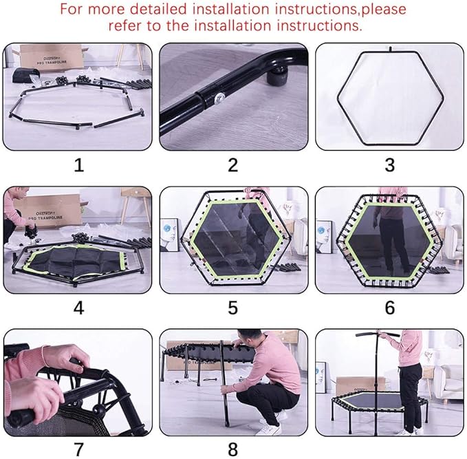 ONETWOFIT 48" Silent Mini Trampoline with Adjustable Handle Bar Fitness Trampoline Bungee Rebounder Jumping Cardio Trainer Workout for Adults