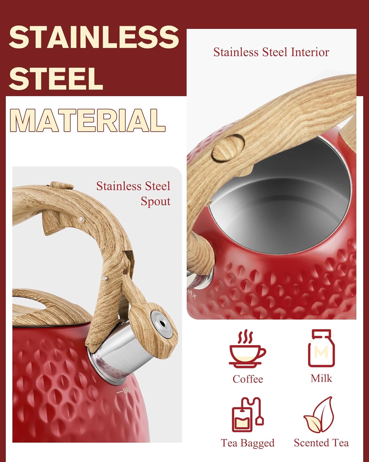 Tea Kettle,2.5 Quart Stovetop Tea Kettles Loud Whistle,Food Grade Stainless Steel Water kettles for Stove Top with Anti-hot Ergonomic Handle,Suitable for All Heat Sources