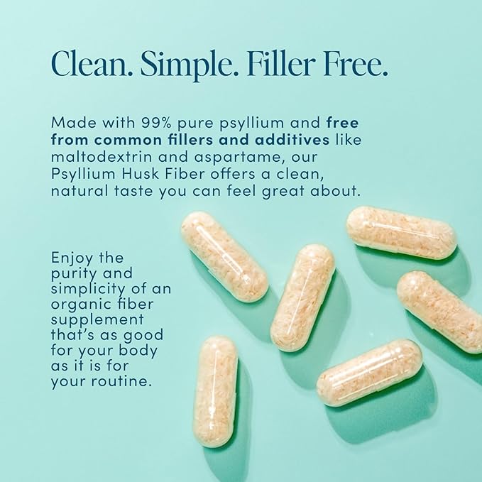 Psyllium Husk Fiber Capsules 2pk - Gluten-Free Fiber Supplement for Women & Men - Psyllium Husk Capsules for Healthy Digestion, Bowel Regularity, & Bloating Relief - 60 Servings
