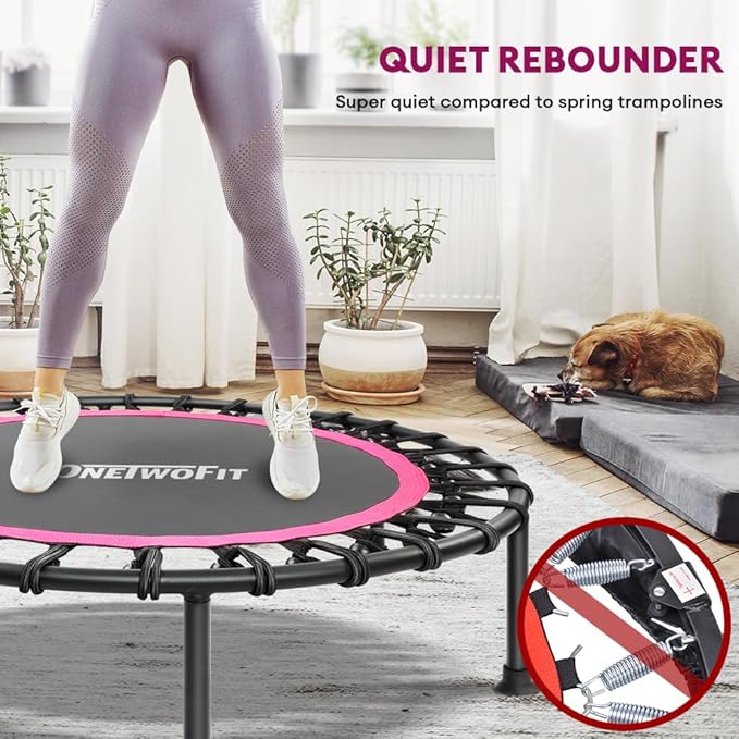 ONETWOFIT 42"/45" Rebounder Trampoline for Adults, Silent Mini Trampoline Indoor Exercise Fitness Trampoline Bungee Rebounder Workout Max Load 330lbs