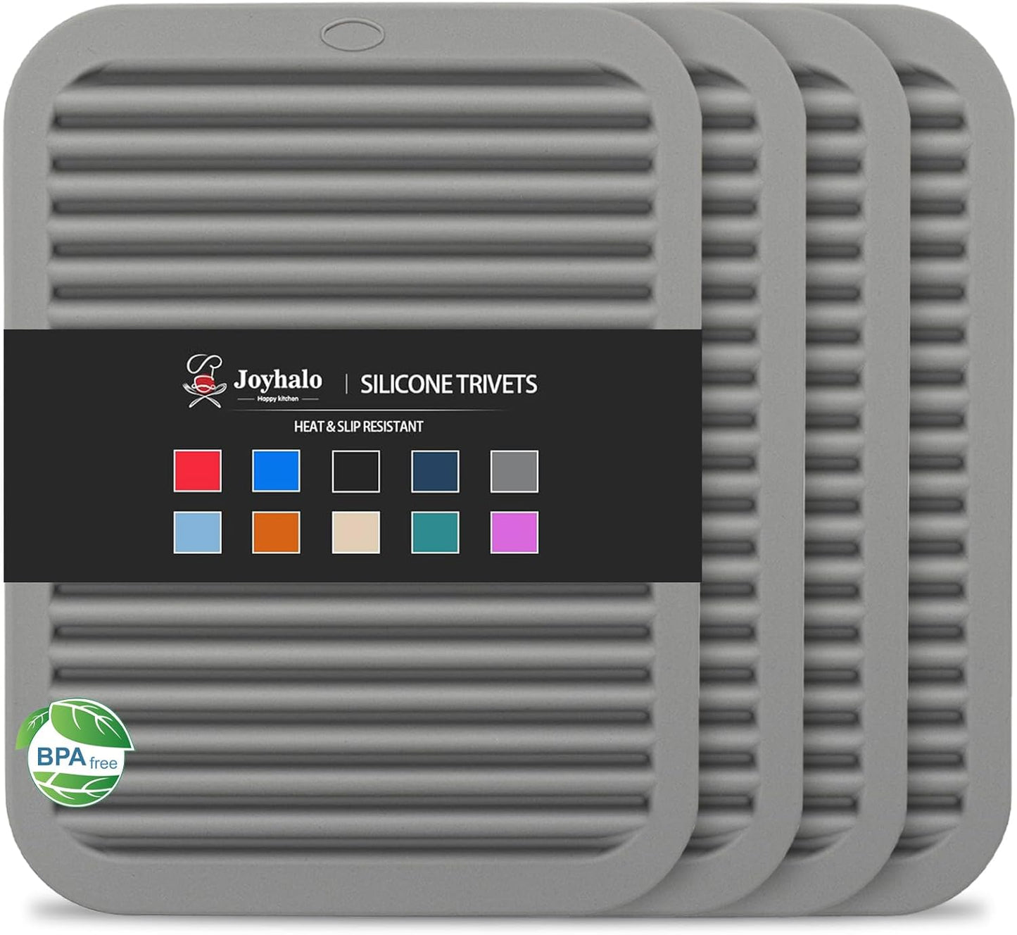 Joyhalo 4 Pack Silicone Trivets for Hot Pots and Pans,480℉ Heat Resistant Trivets for Hot Dishes,Hot Pads for Countertop,Kitchen Potholders,Grey