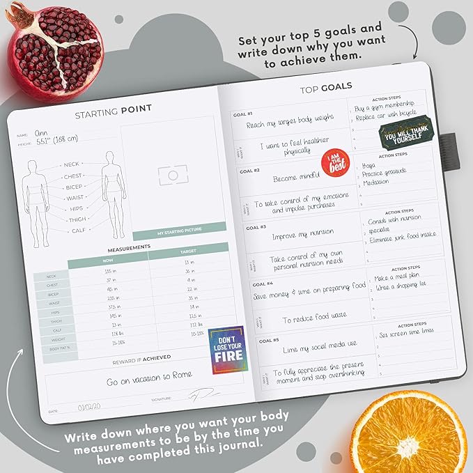 Clever Fox Wellness Planner - Weekly & Daily Health and Wellness Log, Food Journal & Meal Planner Diary for Calorie Counting, Notebook for Medical Condition Tracking, A5-Sized - Silver Black