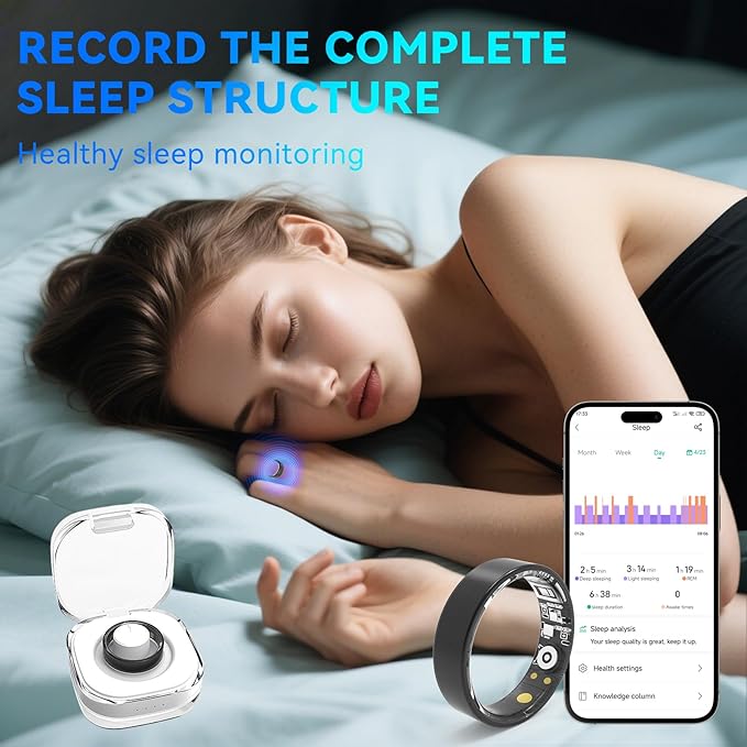 Smart Rings for Women Men,Fitness Tracker Ring,Heart Rate,Blood Oxygen,Blood Pressure,Step Tracker,Sleep Monitoring,No Subscription Fee,IP68 Waterproof Smart Ring for iphone&Android(Black 9)