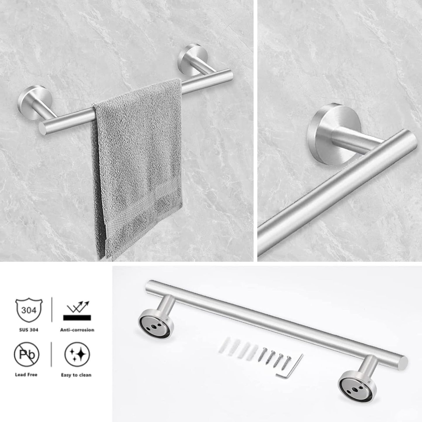 Cilee 2 Pieces Brushed Nickel Bathroom Towel Bar, 16 Inch Double Towel Racks,Bathroom Towel Holder Towel Hanger for Bathroom Stainless Steel Wall Mount