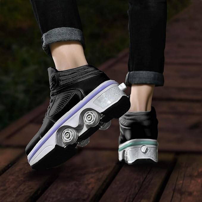 Double-Row Deform Wheel Automatic Walking Shoes Invisible Deformation Roller Skate 2 in 1 Removable Pulley Skates Skating Parkour