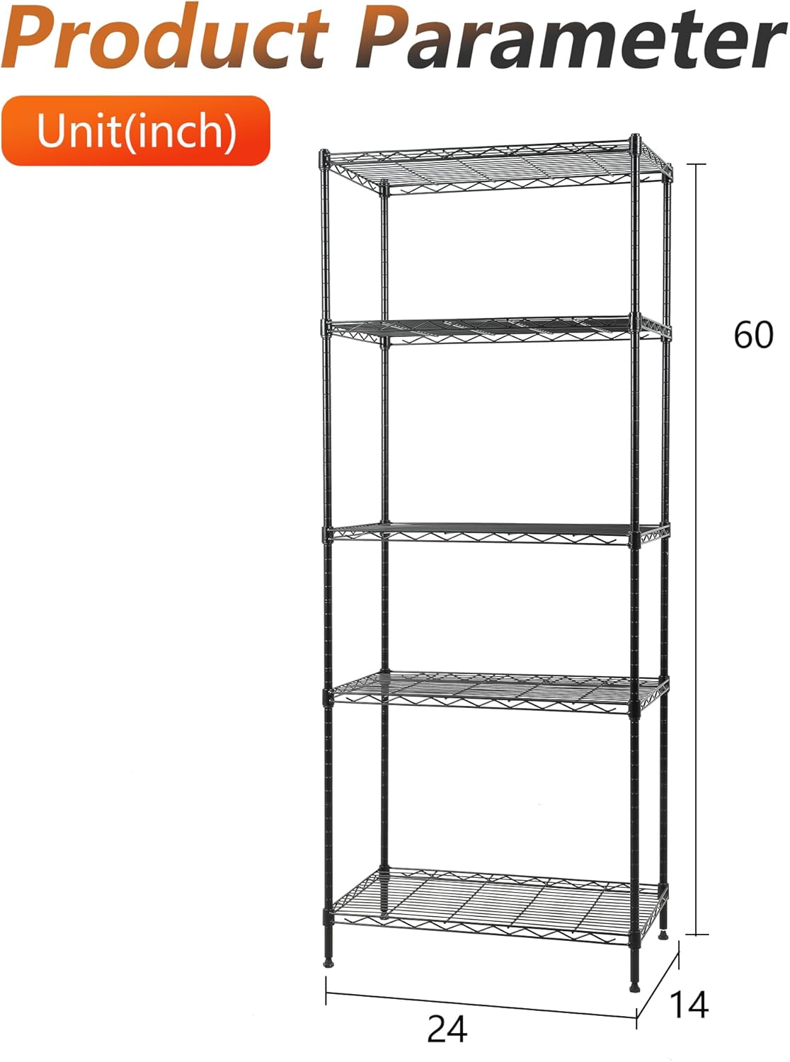 FDW Shelves,Wire Shelving Utility Storage Shelves Shelving Unit NSF Certified Height Adjustable Metal 5 Tier Shelves Easy Assembly 24" L x 14" W x 59" H,Black