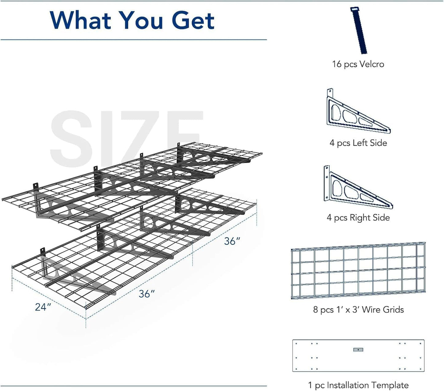 FLEXIMOUNTS 2-Pack 2x6ft Garage Shelving with Hooks 24-inch-by-72-inch Wall Shelf Garage Storage Racks Floating Shelves, Black