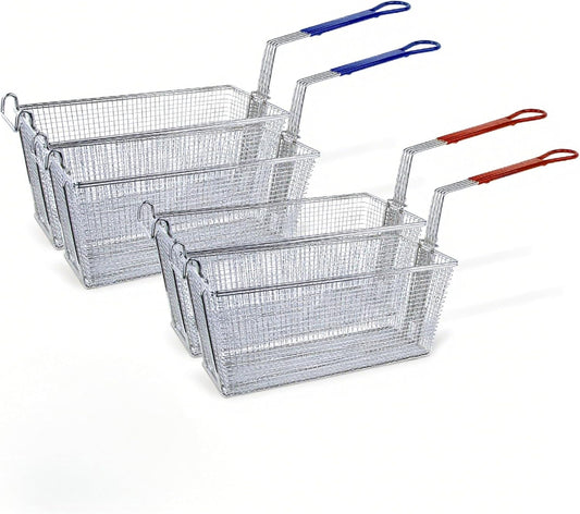 CLIVIA Deep Fryer Basket Only, 4 Pack Commercial Fry Baskets with Handle and Front Hooks, 13¼" x 6½" x 6" Frying Basket for Natural Gas Liquid Propane Deep Fryer