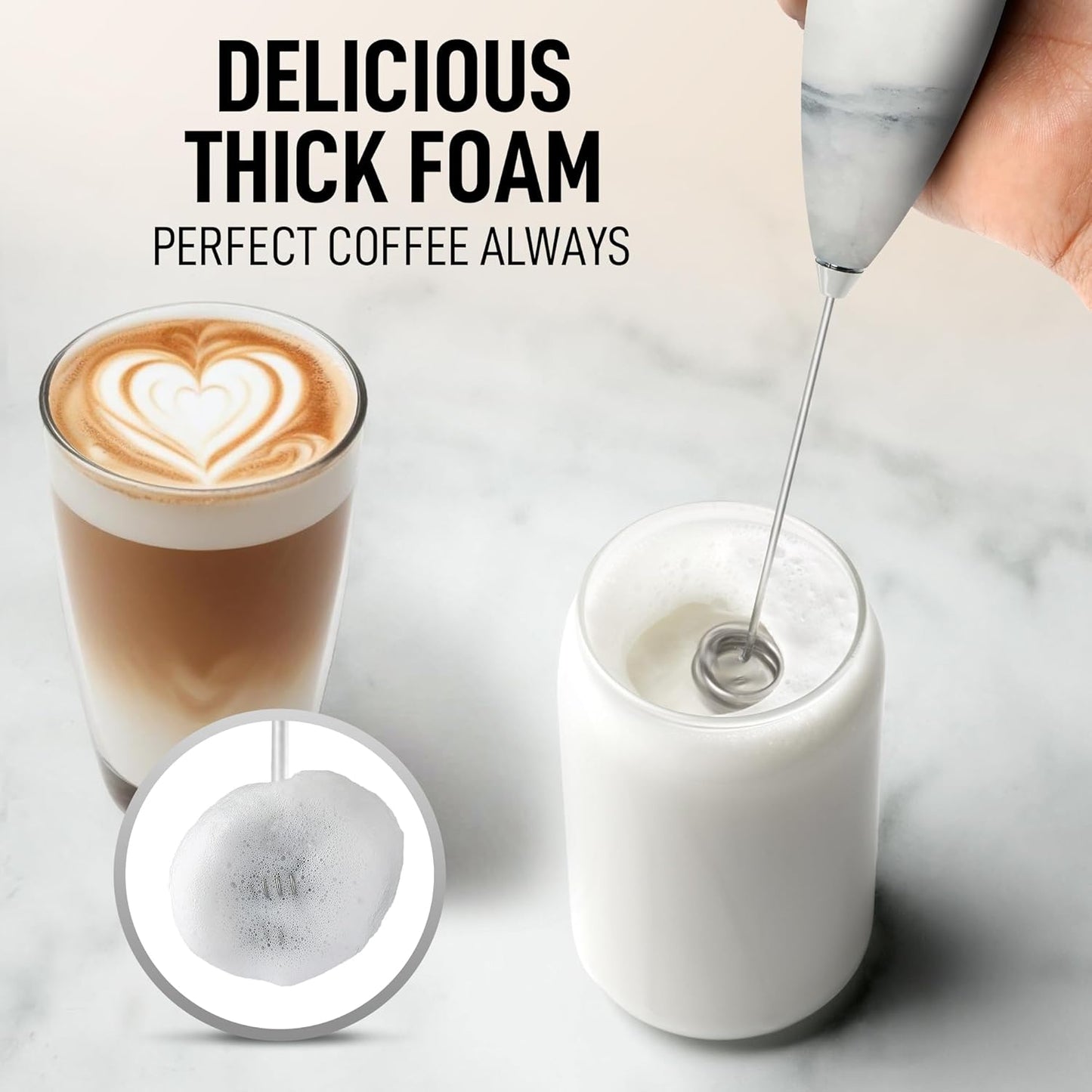 Zulay Kitchen Powerful Double Whisk Milk Frother Handheld - Foam Maker With Stand - Whisk Drink Mixer for Coffee, Mini Foamer for Latte, Matcha, Frappe, Hot Chocolate & Cappuccino (Crystal Quartz)