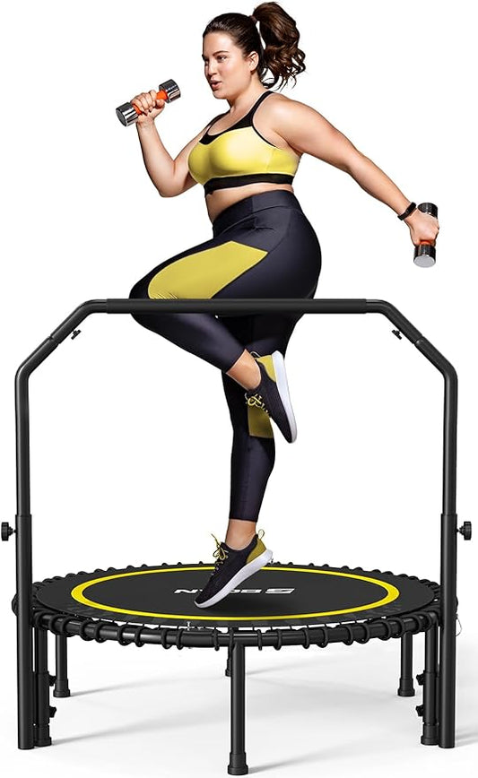 BCAN 40"/48" Rebounder Trampoline for Adult, 450/550LBS Fitness Trampoline with Bungees, Adjustable Handle, Stable & Quiet, Indoor Outdoor, Whole-Body Workout & Relaxation at Home for Women/Men