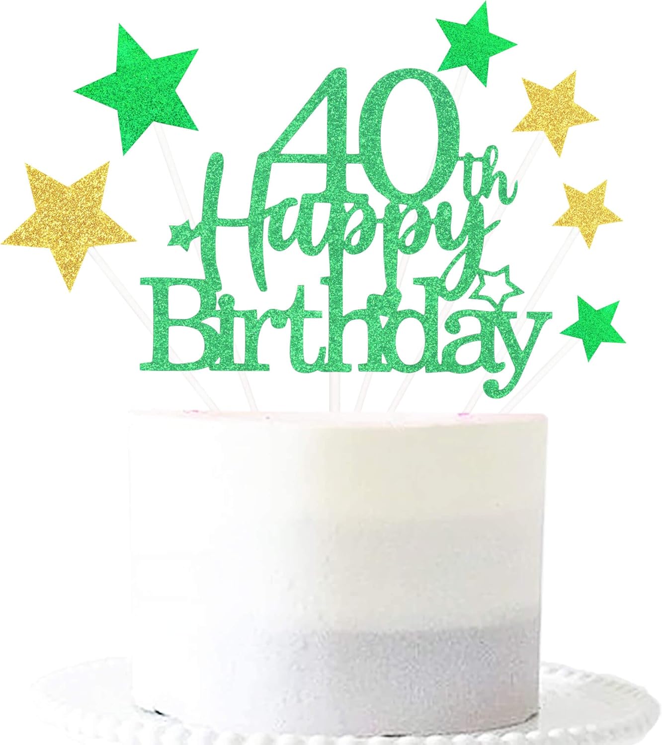 Glittery 40th Happy Birthday Cake Topper with Star,Personalised 40 Birthday Cake Toppers Party Decorations Party Supplies for Boys Girls Green Gold