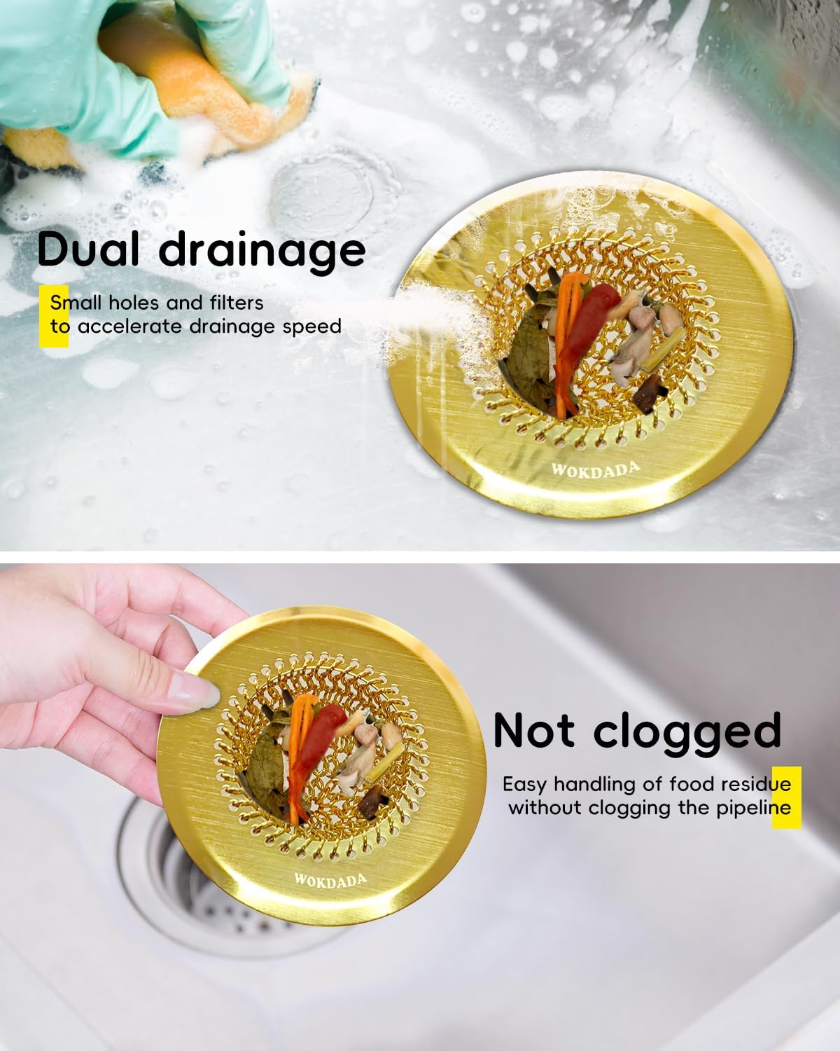 Gold Sink Strainer, Reversible Mesh Sink Strainer with 304 Stainless Steel, Revolutionary Anti-Rust Kitchen Sink Drain Strainer Food Catcher for Garbage Disposal Without Clogging