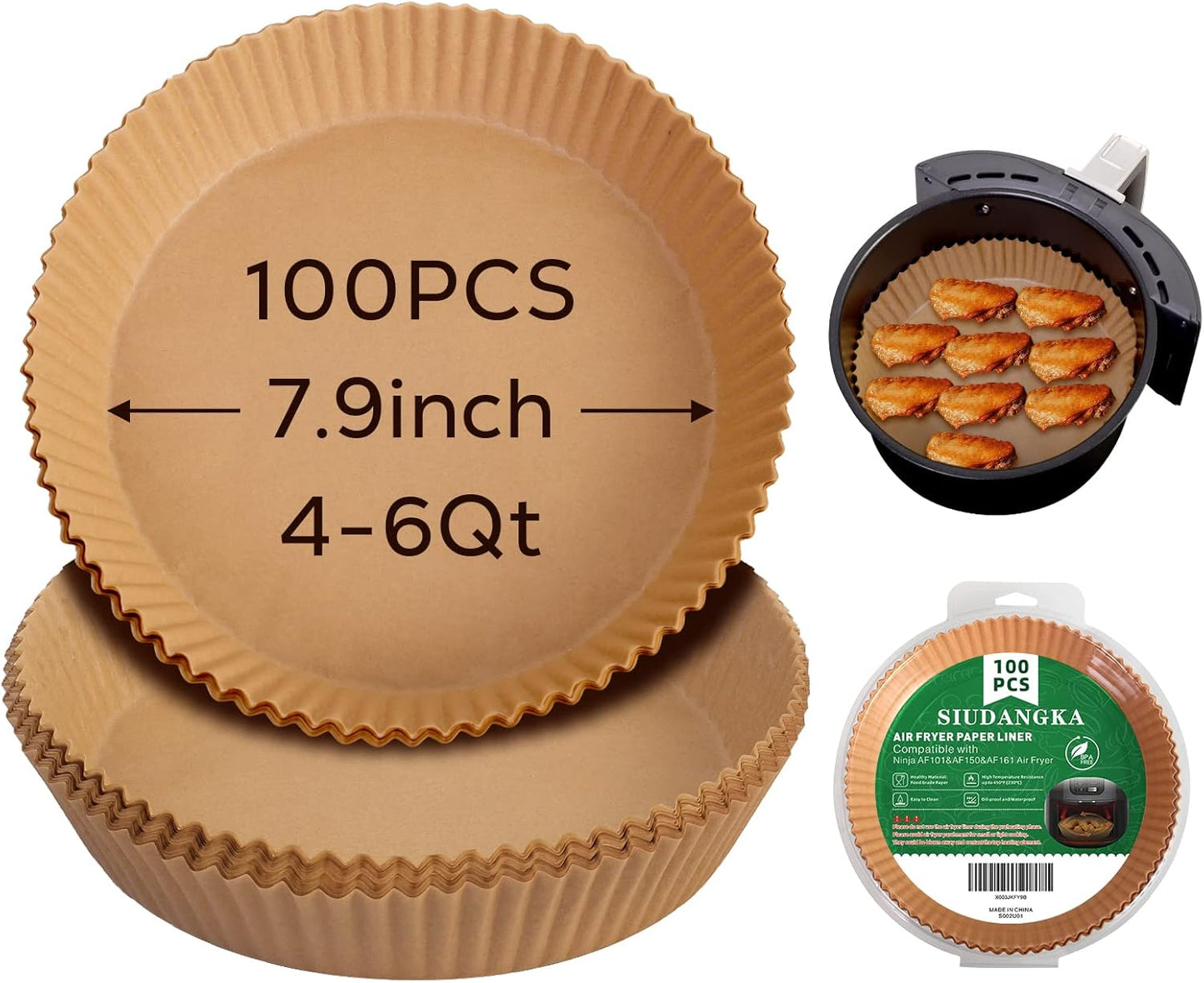 Air Fryer Liners for Ninja Air Fryer, 100 Pcs Disposable Paper Liner