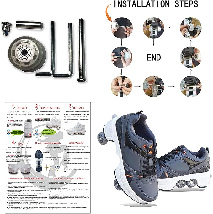 Double-Row Deform Wheel Automatic Walking Shoes Invisible Deformation Roller Skate 2 in 1 Removable Pulley Skates Skating Parkour