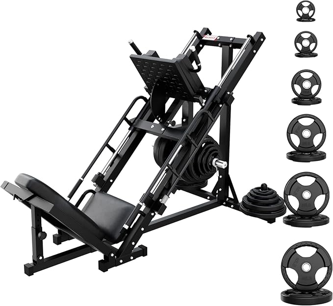RitFit Adjustable Leg Press and Hack Squat Machine with Weight Plate Set, Professional Home Gym Equipment with Linear Bearings, Specialized for Complete Lower Body Workouts and Weight Storage Posts