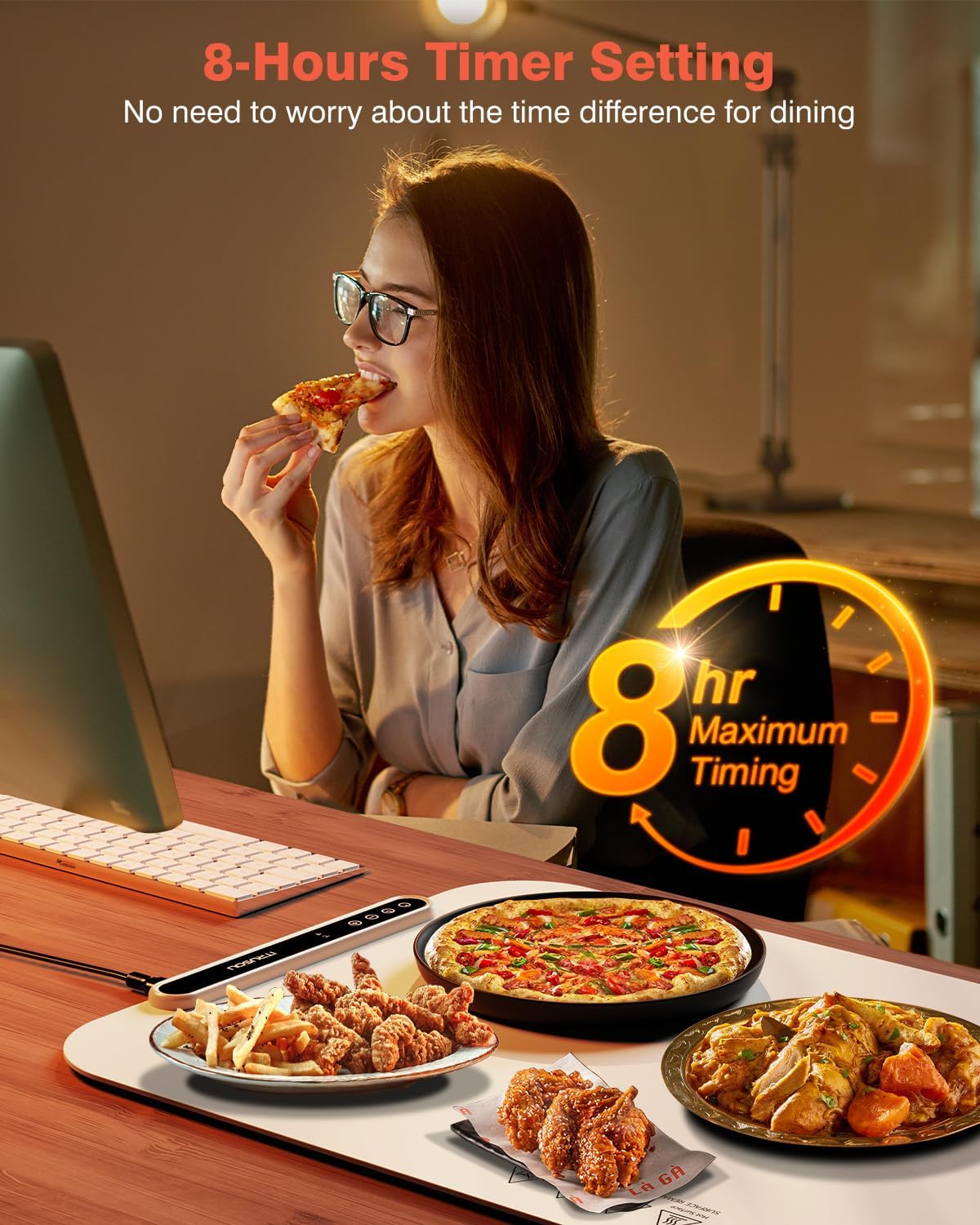 Food Warming Mat, iTRUSOU 27.5x16'' Electric Warming Tray with 7 Temp-Settings, Switchable Fahrenheit/Celsius, 99h Timer, Foldable Food Warmer Keep Food Warm at Buffet, Party, Sabbath, Daily Use