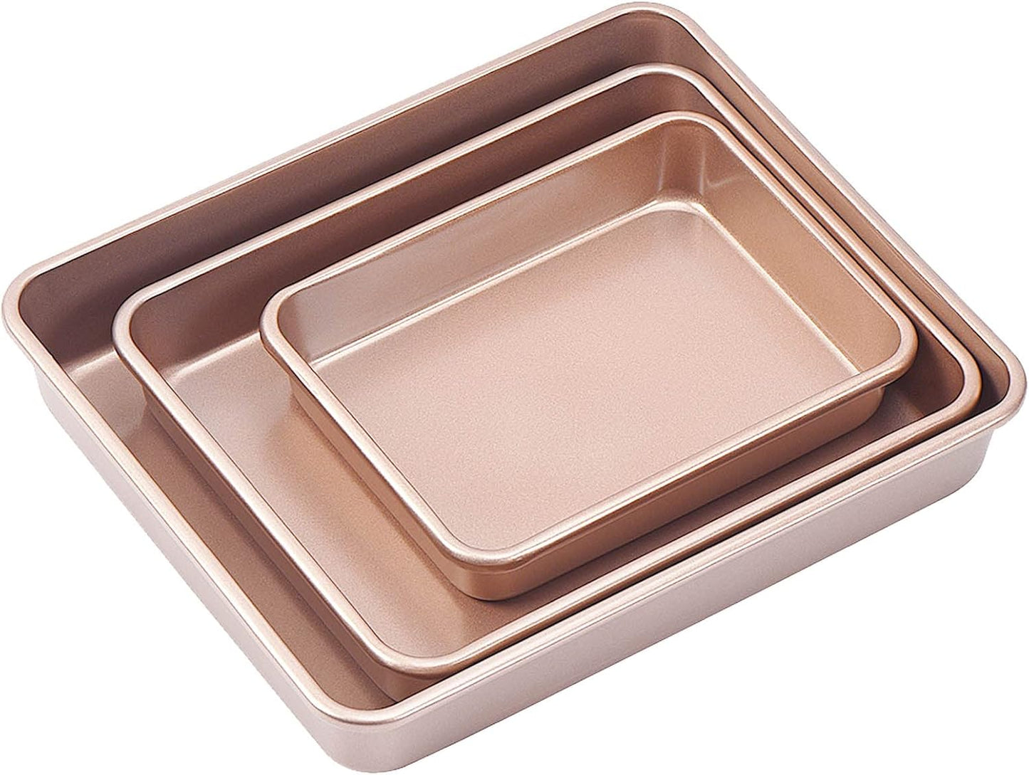 3-Pack Roasting Pan Set, Nonstick Baking Tray, Rectangular Bakeware for Oven, Non-Toxic Coating and Durable Quality (Champagne Gold)