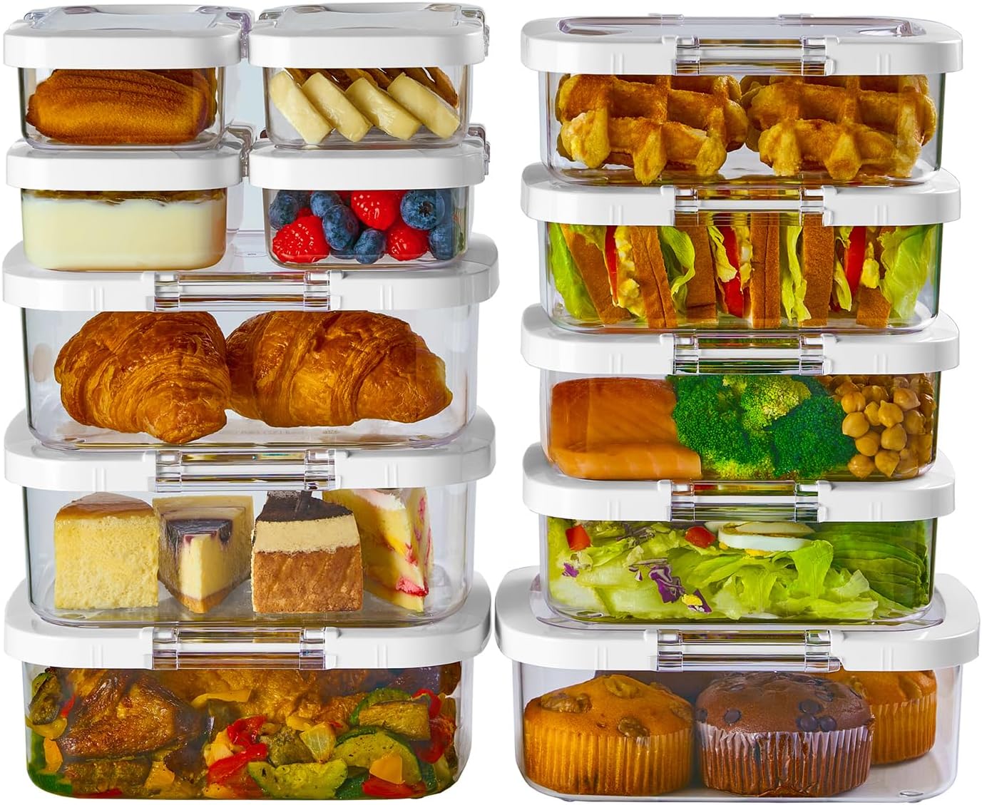 Felli Duo Loc Meal Prep Container Reusable for Fridge, Leak Proof Stackable Kitchen Tupperware Set for Leftovers Food Storage Fruit Travel Lunch Snack, Small & Large Box (Fridge Organizer 12pk)