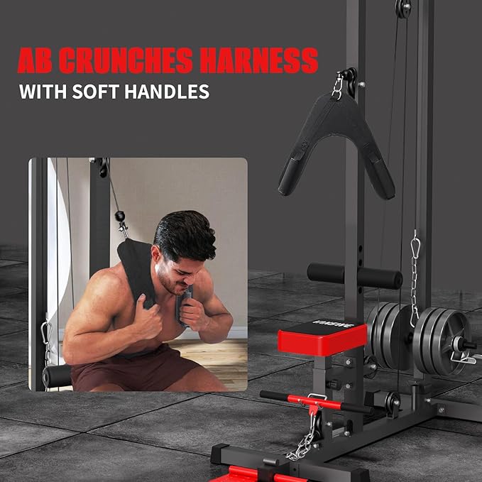 VANSWE LAT Pull Down Machine Low Row Cable PullDown Machine with AB Crunch Harness and Removable Flip-up Foot Plate