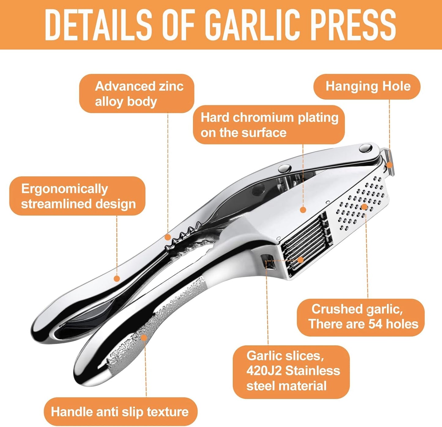 Garlic press and slicer 2 in 1,Effortlessly Crush, Slice, and Mince Garlic,with this Versatile Kitchen Tool - Perfect for Home Cooks and Professional Chefs Alike. (Pearl White)