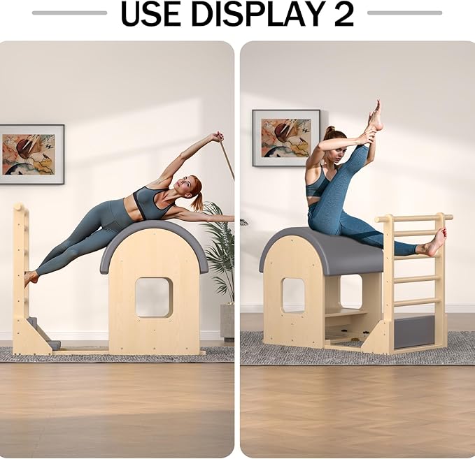 Pilates Ladder Barrel, Wooden Spine Corrector Pilates Machine for Home Workout, Pilates Arc for Balance, Core Strengthening and Stretching-9T2pw9