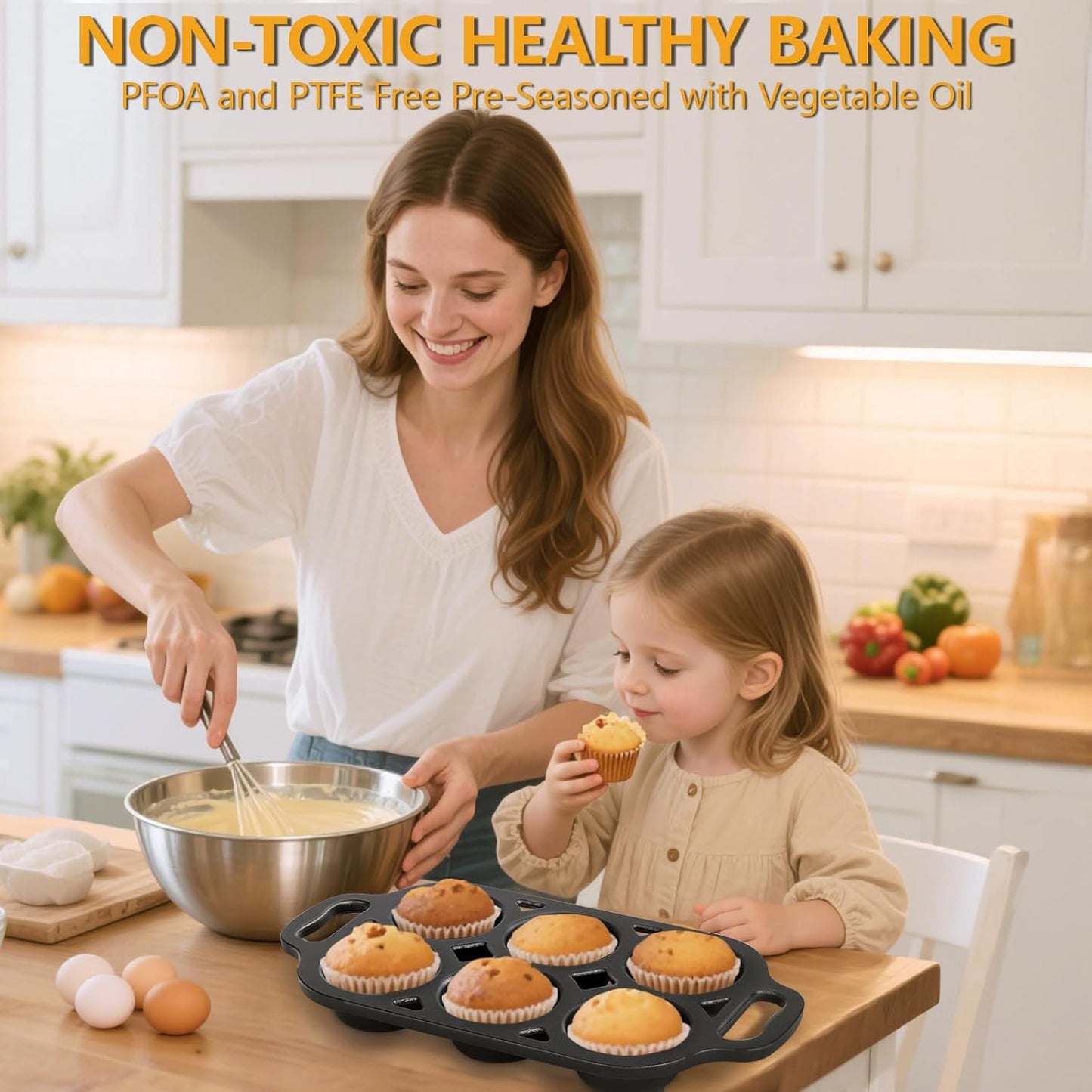 6 Cup Cast Iron Muffin Pan - Pre-Seasoned Nonstick Muffin Tin, Regular Size Cupcake Baking Pan