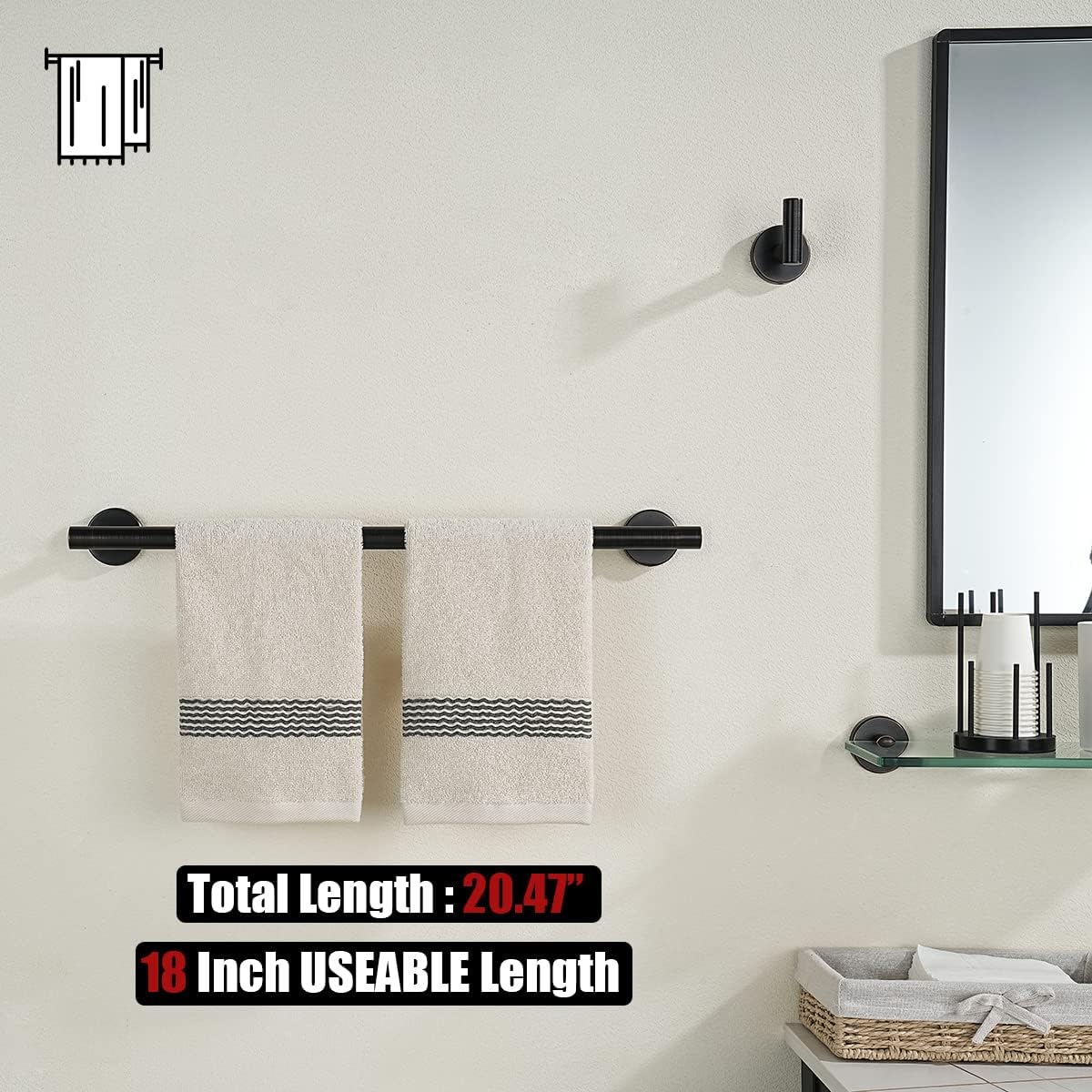 JQK Oil Rubbed Bronze Towel Bar, 20.5 Inch 304 Stainless Steel Thicken 0.8mm Towel Rack Bathroom, Towel Holder ORB Wall Mount, Useable Length 18 Inch, TB110L18-ORB