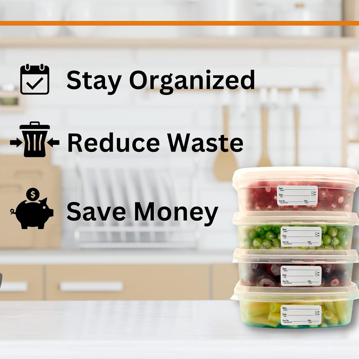 2x1 Dissolvable Food Labels, 250 Label Stickers, Bottle Labels for Storage Bins, Sticker Labels for Food containers, (250, Black)