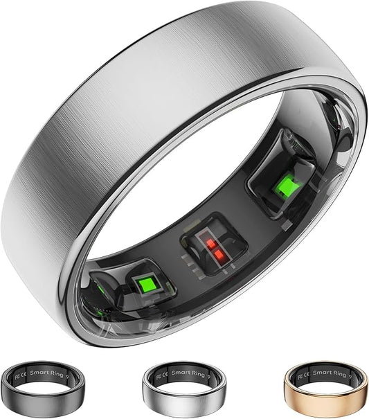 Smart Ring for Women Men, Activity Fitness Tracker with 24/7 Heart Rate Monitor, Waterproof Sleep Tracker Fitness Ring, Step Counter, Calorie Pedometer, No APP Fee,for iOS Android (Silver,#12)
