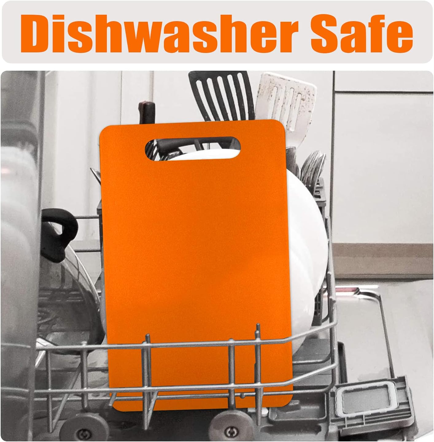 Fotouzy Plastic Utility Cutting Board with Handles, Food Safe PP Material, BPA Free, Dishwasher Safe, Thick Chopping Board, Large Size, Easy Grip Handle, for Kitchen (Orange)