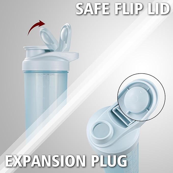 ShakerZoo-6 Pack-Protein Shaker Bottles for Protein Mixes, Shaker Cups for Protein Shakes, 3 pcs 24 ounce and 3 pcs 20 ounce (Blue)