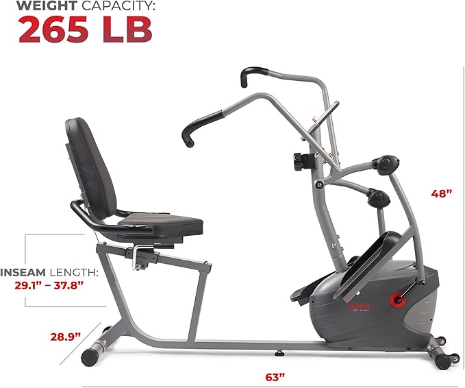 Sunny Health & Fitness Smart Recumbent Bike, Full-Body Home Training with Arm/Leg Exercisers, Indoor Cycling Workout Machine Plus Adjustable Seat & Bulit-in Pulse Sensors, Free SunnyFit App Connection